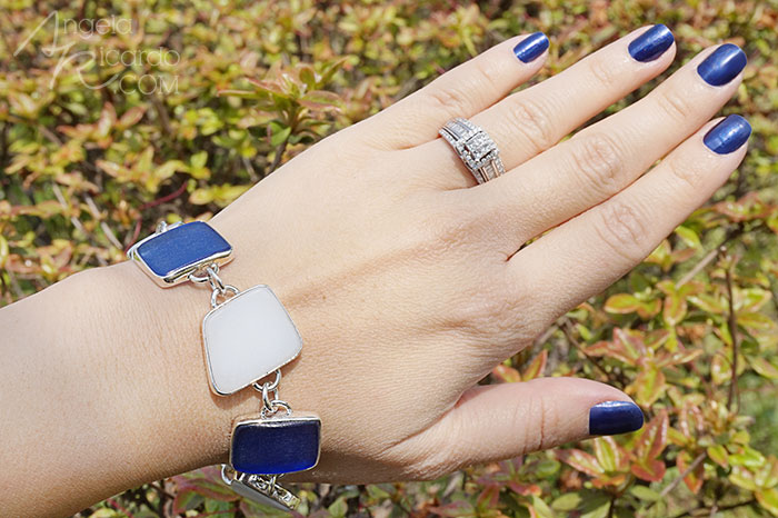 Blue & White Beach Glass Silver Bracelet
